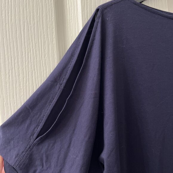 EILEEN FISHER Dress Medium Navy Blue Split Cold Shoulder Short Sleeve Boat Neck - Picture 2 of 9